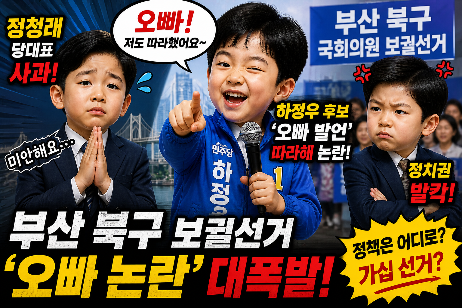 📰 부산 북구 보궐선거 ‘오빠 논란’ 확산정청래 사과에 하정우 후보까지… 정치판 가십화